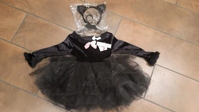Black Kitty Cat Tutu Dress Halloween Costume Velour w/ Faux Fur Toddler Girl 5T - Image 1 of 4