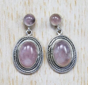Natural Rose Quartz Earrings 925 Sterling Silver Handmade Earrings Gift For Her - Picture 1 of 5