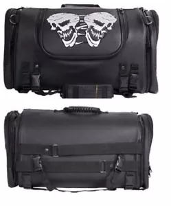 Motorcycle Leather Sissy Bar Bag Reflective Skull Rain Cover 12" x 21" x 12.5" - Picture 1 of 4