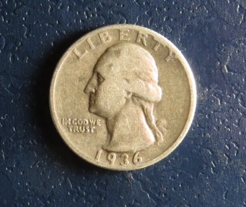 1936 US Washington Quarter in Circulated Condition Cover