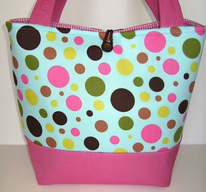 BUNT GEPUNKTET ROSA DENIM WICKELTASCHE HANDTASCHE GELDBEUTEL TASCHE BEUTELTASCHE BOOKBAG - Bild 1 von 5