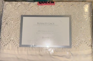 Royal Lace- 600 Thread Count Embroidered Hems Queen Sheet Set Ivory.Brand New! - Picture 1 of 6