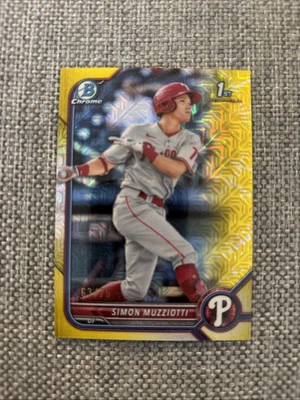 2022 Bowman Chrome “Yellow MOJO Refractor” Simon Muzziotti Rookie Card #BCP-40 - Image 1 of 4
