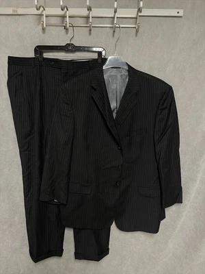 Loro Piana Suit Men 50R Black Striped Italy Super 120 Wool 44X30 Pants by Tallia - image 1 of 4