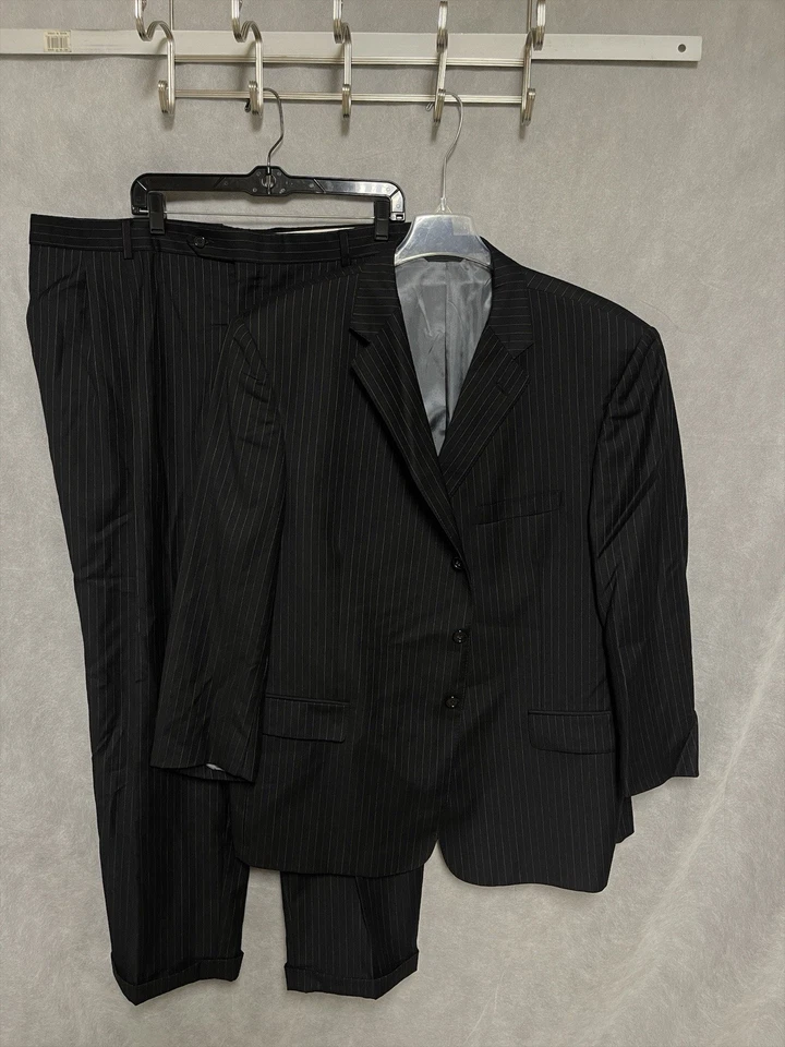 Loro Piana Suit Men 50R Black Striped Italy Super 120 Wool 44X30 Pants by Tallia - Image 1 of 4