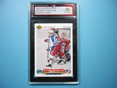 1992/93 UPPER DECK NHL HOCKEY CARD #85 KEITH TKACHUK ROOKIE KSA 10 GEM MINT UD - Image 1 of 4