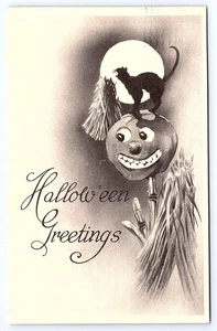 Halloween Bernhardt Wall Gibson Art JOL Corn Stalks Black Cat Moon Postcard KB92 - Picture 1 of 2