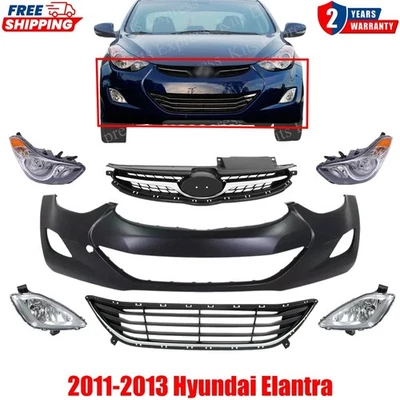 Front Bumper Cover Primed & Grille Assembly Kit For 2011-2013 Hyundai Elantra Foto 1 de 4