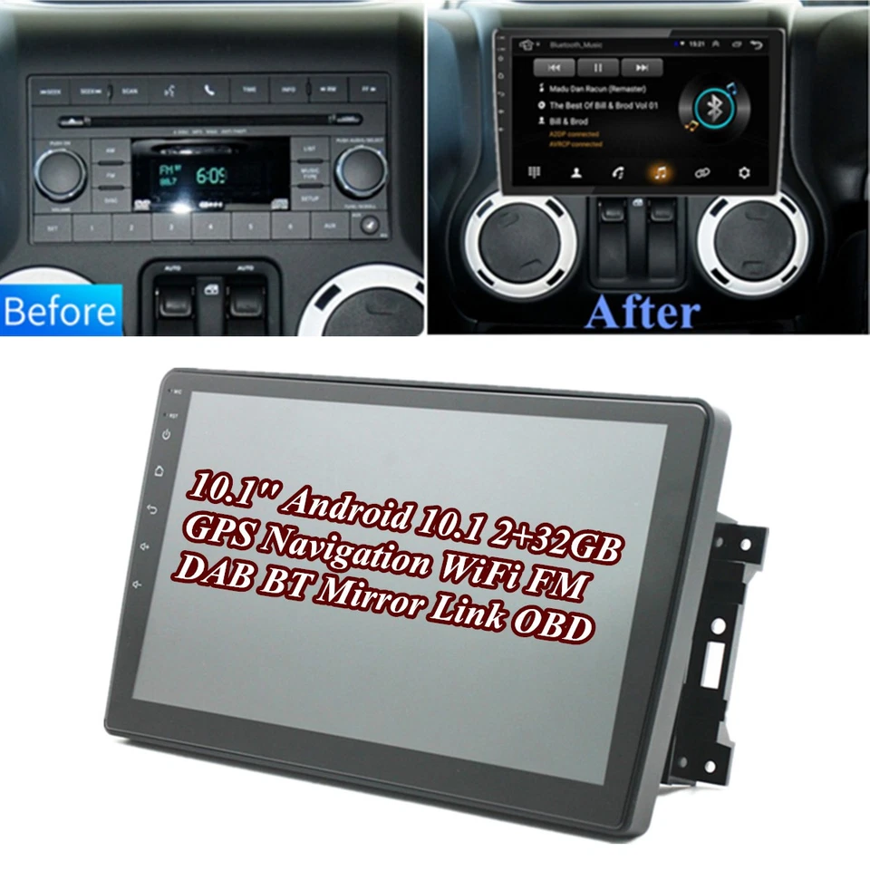 Radio estéreo navegación GPS Android 10.1 de 10,1"" para Jeep Wrangler Dodge Chrysler Foto 1 de 4