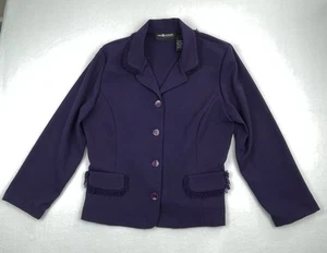 Vintage Sag Harbor Woman’s Size 16 Purple Button Down Blazer Jacket Fringe Trim - Picture 1 of 9