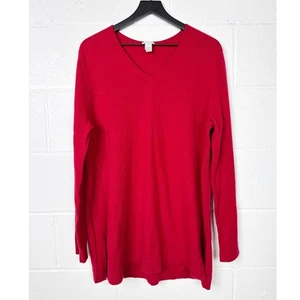 J Jill Cashmere V Neck Sweater Womens Large Red Pullover Long Sleeve - Picture 1 of 4