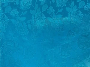500109 Shiny Turquoise Blue Rose Pattern - 2 Yards x 50" Wide - Picture 1 of 4