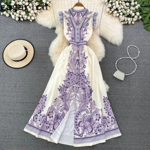Gagarich Dress Women 2023 Vintage Court Style Flying Sleeve V-neck - Picture 1 of 5