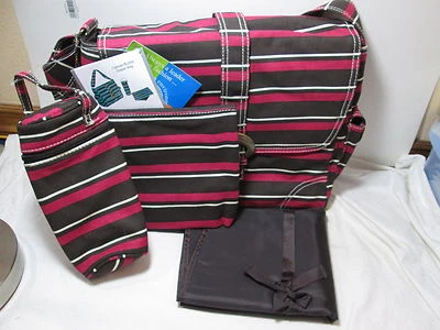 NEW Kalencom Canvas Diaper Bag 4 pieces ~ Chocolate, Fuschia, White Stripe NWT - Image 1 of 4
