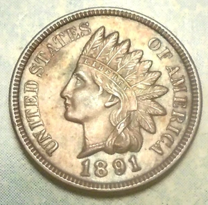 1891 Indian Head Cent BU BRILLIANT UNCIRCULATED RAINBOW Swirling Luster! BEAUTY! - Picture 1 of 7