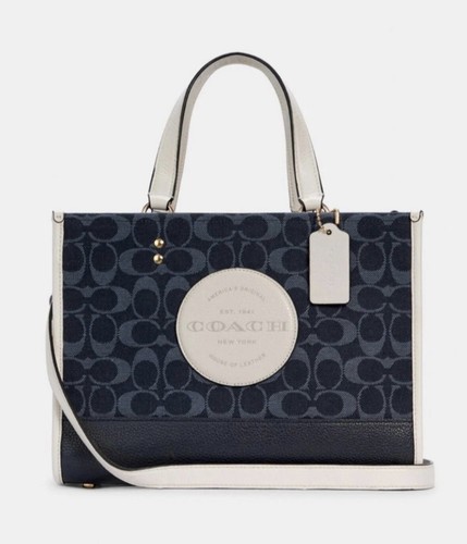 Coach C2826 Dempsey Borsa da trasporto firmata jacquard con toppa coach in denim