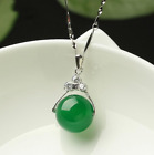 China 100% natural hand-carved green round bead jade pendant silver