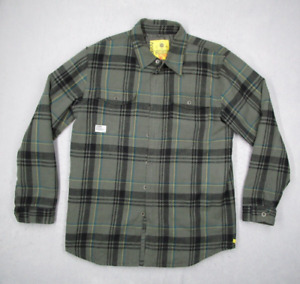 Analog Jacket Mens Large Green Full Zip Lined Flannel Outdoor Distressed Logo