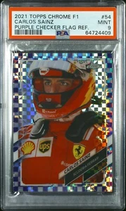 2021 Topps Chrome Formula 1 #54 Carlos Sainz Purple Checker Flag Ref. PSA 9 - Picture 1 of 2
