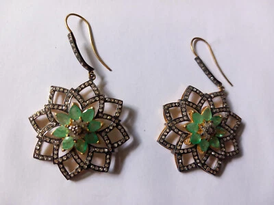 2 Ohrstecker Silber 925 mit natürlichen Diamanten und Smaragden ca 7,2 Karat - Bild 1 von 4