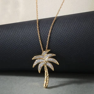 Yellow Tone S925 Sterling Silver 0.05Ct TDW Diamond Palm Tree Pendant Necklace - Picture 1 of 8