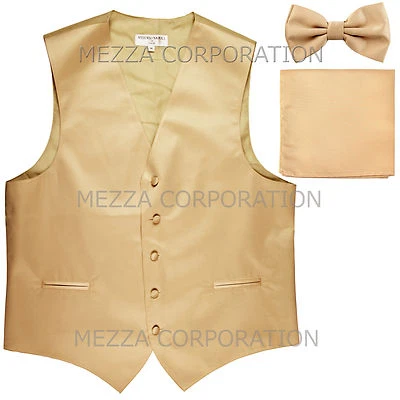 New Men's Vesuvio Napoli Tuxedo Vest Bowtie Hankie set prom party Beige - Image 1 of 4
