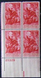 US 3¢ stamp SC #1073 250th ANNIVERSARY BENJAMIN FRANKLIN plate block MNH  1956. - Picture 1 of 1