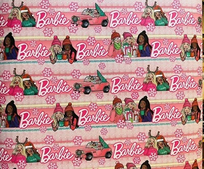 Christmas Holiday Winter Birthday Wrapping Paper Stripes Pink Car 100 sq ft - Image 1 of 4