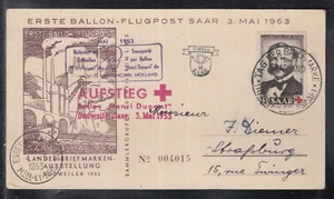 SAAR SAARLAND de hermosa Cubierta FDC 1953 - especial GLOBO FDC Tarjeta a Francia - Imagen 1 de 1