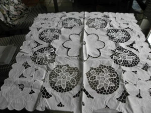 Manta central romántica exuberante bordado rico algodón blanco...NUEVA - Imagen 1 de 4