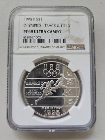 1995 S $1 NGC PF 68 Olympics Track & Field Dollar 90% Silver Coin .900 Cover
