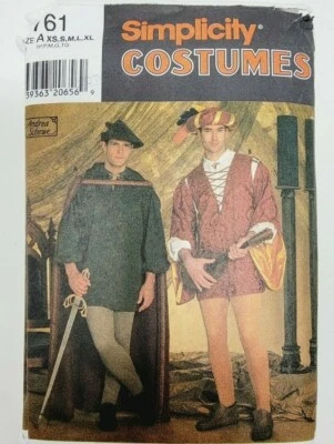 Simplicity 7761 Mens Bard Robin Hood Medeival Cosplay Costume Pattern sz xs - XL - Image 1 of 3