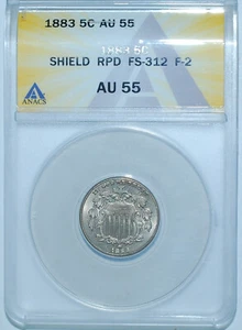 1883 ANACS AU55 FS-312 RPD Repunched Date Shield Nickel - Picture 1 of 3