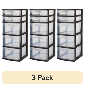 (3 pack) 5-Drawer Tower, Black - Picture 1 of 6