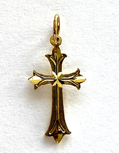 Signed DZ Dazzlers 14K Yellow Solid Gold Religious Pendant Classy Ladies Cross - Picture 1 of 13