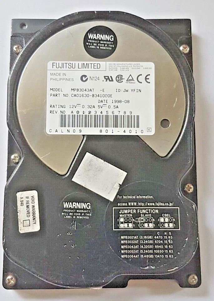 4.3 GB Ide Fujitsu MPB3043AT P-Ata 5400rpm 256KB HDD 3,5 " Internal Hard Drive - Image 1 of 1
