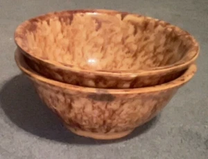 Vintage Brown & Tan Spongeware Bowls - Set of 2. 8" In Diameter. - Picture 1 of 6