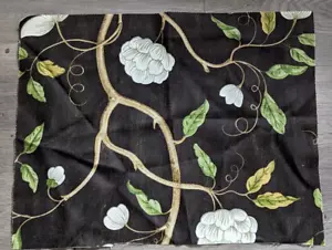 Colefax & Fower "Snow Tree" black 100% linen fabric sample 23"X17" floral - Picture 1 of 2