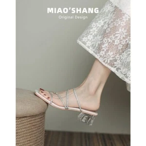 Damenschuhe Sommermode Strass dicker Absatz mittelhoher Absatz Hausschuhe - Bild 1 von 9