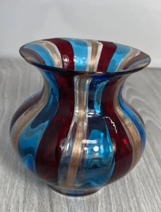 Art Glass Hand Blown Strip Colorful Vase - Picture 1 of 21