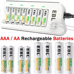 8x AAA AA Ni-MH Rechargeable Batteries with 8 Slot Battery Charger Dual USB Lot - Picture 1 of 32