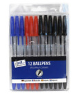 12X Ballpens Assorted Colours Medium Tip Pens School Soft Feel Ink Paper Writing
