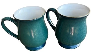 Denby Craftsman pot belly Mug Green Blue White 4” Made In England Set of 2 - Picture 1 of 13