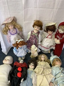 Lot Of 11 Porcelain Dolls - Picture 1 of 9