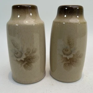 Vintage Denby Memories Salt & Pepper Shakers Brown Floral Rustic Stoneware - Picture 1 of 9