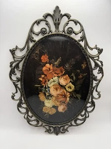 "Marco de fotos de metal ornamentado ovalado vintage flores hecho en Italia 12,5"" X 9""" - Imagen 1 de 9