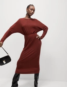 Marks & Spencer Womens Burgundy Viscose Bodycon Midi Dress - M&S - Picture 1 of 12