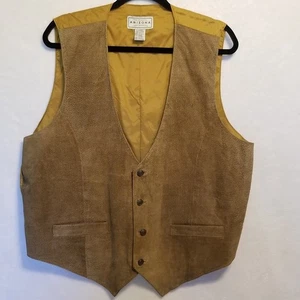 Vtg Arizona Jean Co. L Vest Brown Suede Basket Weave Print Western Rodeo Boho - Picture 1 of 10