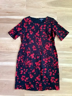 Vestido Lands End Ponte Negro Rojo Floral Manga Corta Talla 14 Foto 1 de 3