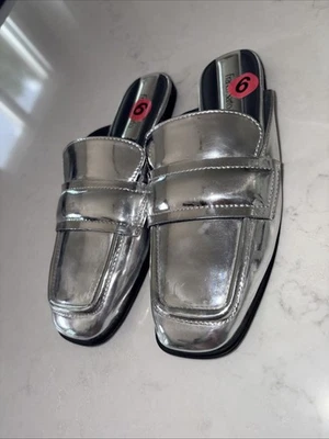 Franco Sarto Mules Women's 6M Duval Silver Metallic Slip On Loafers Shoes New - Image 1 of 4